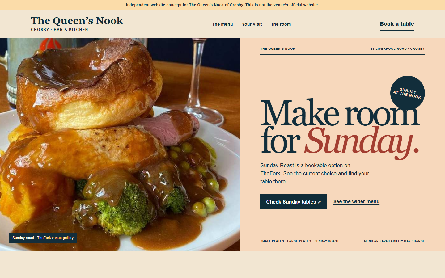 First screen of The Queen’s Nook website direction B